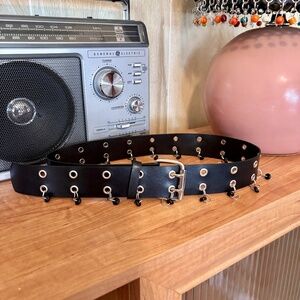 Vintage Black Rivet Bead Fringe Belt 90s 2000s